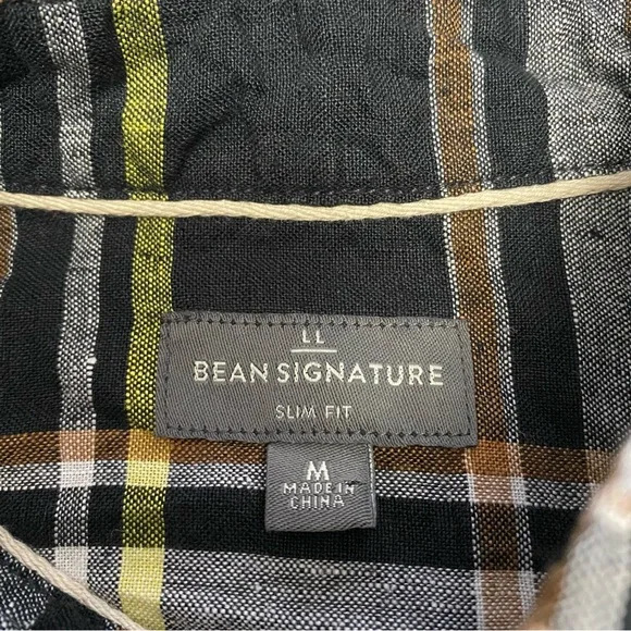 L.L. Bean Signature Linen Plaid Button-Down Shirt Slim Fit Medium - Picture 2 of 12
